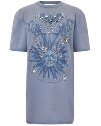 Philipp Plein - Kleedjes ,Blauw ,Katoen Open Back T-Shirt Jurk Butterfly Tattoo - Lyst