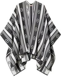 Twinset - Jassen ,Grijs ,Wol Gestreepte Jacquard Wollen Poncho - Lyst