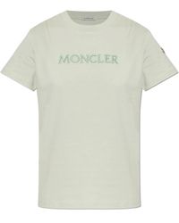 Moncler - Tops ,Groen ,Katoen Embroidered Tonal Logo Cotton T-Shirt - Lyst