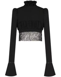 Rabanne - Top nero con zip e frange - Lyst