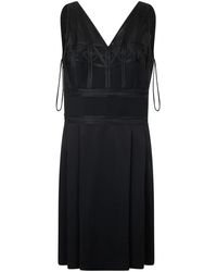 Alberta Ferretti - Kleedjes ,Zwart ,Elegante Zwarte Jurk Tot Op De Knie, Mouwloos En Met V-Hals - Lyst