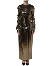 Dolce & Gabbana - Kleedjes ,Geel ,Katoen Lange Mouw Maxi Jurk - Lyst
