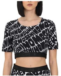 Moschino - Tops ,Zwart ,Katoen Fantasy Print Underbear Crop Top - Lyst