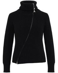Patrizia Pepe - Truien & Vesten ,Zwart ,Wol Asymmetrisch Vest Met Rits - Lyst