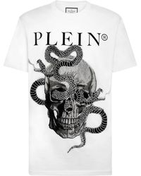 Philipp Plein - Tops ,Wit ,Katoen T-Shirt Met Ronde Hals - Lyst