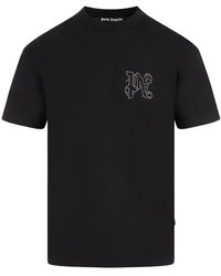 Palm Angels - Schwarzes monogramm studded klassisches t-shirt - Lyst