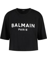 Balmain - Logo print crop t-shirt - Lyst