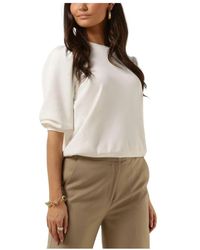 SELECTED - Hoodies & Sweatvesten ,Wit ,Katoen 3/4 Mouw Sweat Top - Lyst