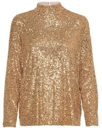 Saint Tropez - Overhemden ,Geel ,Pailletten Gouden Paillettenblouse Met Hoge Hals - Lyst