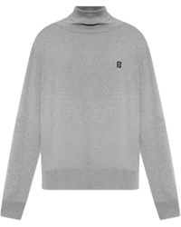 Balmain - Truien & Vesten ,Grijs ,Katoen Turtleneck Met Logo - Lyst
