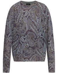 Etro - Truien & Vesten ,Grijs ,Wol Gebreide Trui Met Patroon - Lyst