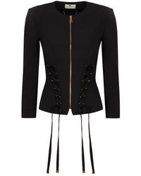 Elisabetta Franchi - Jassen ,Zwart ,Polyester Verstelbare Bandjes Volledige Ritssluiting Jas - Lyst