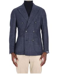 Barba Napoli - Jassen ,Blauw ,Wol Blauw Op Maat Gemaakt Prince Of Wales-Jack - Lyst