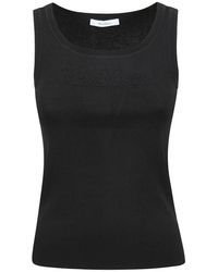 Max Mara - Geripptes Tanktop Mit Geprägtem Logo - Lyst
