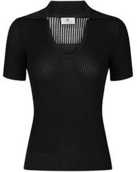 Elisabetta Franchi - Tops ,Zwart ,Polyester Gebreide Polo Met Gedrukt Logo - Lyst