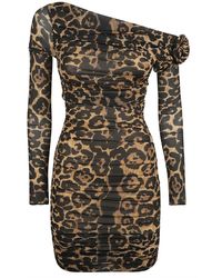 Blumarine - Vestido estampado de leopardo con hombros descubiertos - Lyst