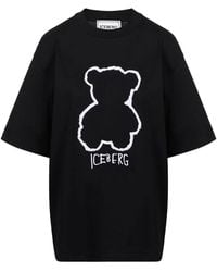 Iceberg - Schwarzes baumwoll-jersey-t-shirt mit bärenprint - Lyst