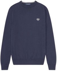 Fred Perry - Hoodies & Sweatvesten ,Blauw ,Katoen Klassieke Trui Met Ronde Hals - Lyst