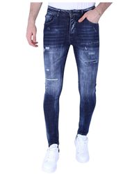 Local Fanatic - Dunkelblaue slim fit jeans für männer mit löchern - 1101 - Lyst