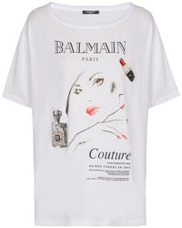 Balmain - T-shirt mit beauty-print und aufnähern - Lyst