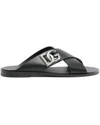 Dolce & Gabbana - Sandali In Pelle Con Logo Dg - Lyst