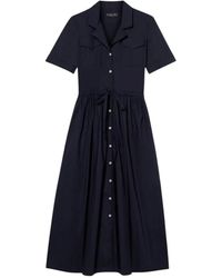 Brooks Brothers - Kleedjes ,Blauw ,Katoen Overhemdjurk Van Katoen Met Ceintuur, Midi-Lengte En Zakken - Lyst