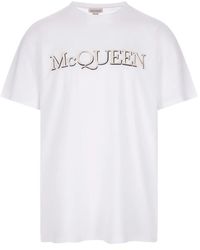 Alexander McQueen - Es Baumwoll-T-Shirt mit gestickter Signatur - Lyst
