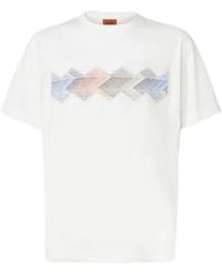 Missoni - Tops ,Wit ,Katoen Katoenen T-Shirt Met Ronde Hals En Gradiënt Zigzag-Inzetstuk - Lyst