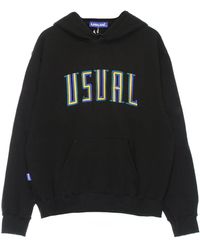 USUAL - Hoodies & Sweatvesten ,Zwart ,Katoen Zwarte Gestreepte Hoodie Met Kangaroozak - Lyst