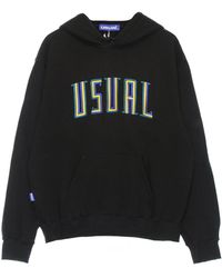 USUAL - Hoodies & Sweatvesten ,Zwart ,Katoen Zwarte Gestreepte Hoodie Met Kangaroozak - Lyst
