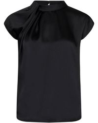 Neo Noir - Overhemden ,Zwart ,Satijn Zwarte Satijnen Drapy Blouse Met Knoopdetail - Lyst