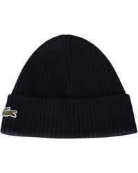 Lacoste - Accessoires ,Blauw ,Wol Geribbelde Muts Van Geborstelde Wol - Lyst