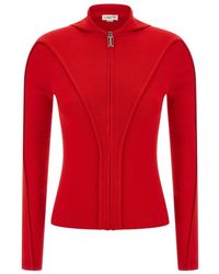 Victoria Beckham - Truien & Vesten ,Rood ,Wol Wool Hooded Cardigan - Lyst