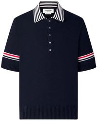 Thom Browne - Tops ,Blauw ,Katoen Sailboat Jersey Stitch Rwb Stripe Rugby Polo Shirt - Lyst