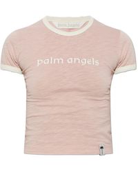 Palm Angels - Tops ,Roze ,Katoen Klassiek Logo Cropped T-Shirt - Lyst