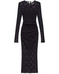 Aniye By - Kleedjes ,Zwart ,Leer Midi-Jurk Van Kant Met Gedrapeerde Taille En Afneembare Onderjurk - Lyst