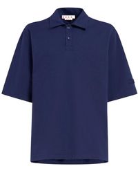 Marni - Overhemden ,Blauw ,Katoen Katoenen Oversized Poloshirt Met Patches - Lyst