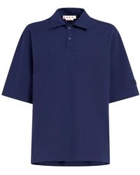 Marni - Overhemden ,Blauw ,Katoen Katoenen Oversized Poloshirt Met Patches - Lyst