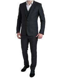 Dolce & Gabbana - Kostuums ,Zwart ,Wol Klassiek Zwart Slim-Fit 3-Delig Pak - Lyst