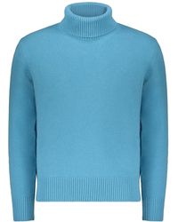 Herno - Truien & Vesten ,Blauw ,Wol Geribbelde Wollen Coltrui - Lyst
