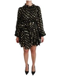 Dolce & Gabbana Lurex Stippen Flared Jurk - Zwart