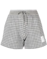 Thom Browne - Korte Broeken ,Grijs ,Tweed Grijs Geruite Tweed Track Shorts - Lyst