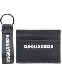 DSquared² - Accessoires ,Zwart ,Zwarte Leren Portemonnees & Pasjeshouders Sleutelhanger - Lyst