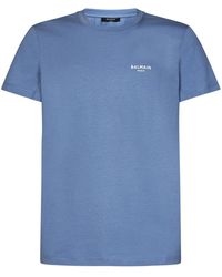 Balmain - T-shirt blu chiaro in cotone organico con logo flockato - Lyst