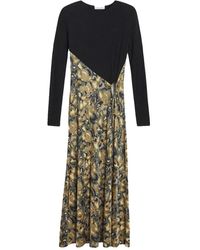 Rodebjer - Kleedjes ,Veelkleurig ,Rayon Gemarmerde Midi Jurk Met Schouderkussens - Lyst
