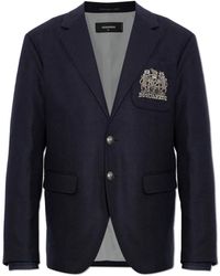 DSquared² - Jassen ,Blauw ,Wol Wol Blazeren Met Geborduurd Logo - Lyst