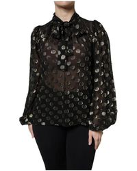 Dolce & Gabbana - Overhemden ,Zwart ,Organza Sheer Polka Dots Blouse Top - Lyst