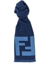 Fendi - Accessoires ,Blauw ,Wol Ff Macro Sjaal - Lyst