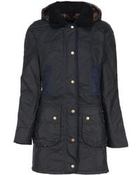 Barbour - Jassen ,Blauw ,Katoen Blauwe Gewaxte Katoenen Jas Met Capuchon - Lyst