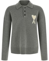 Ami Paris - Truien & Vesten ,Grijs ,Wol De Coeur Polo - Lyst